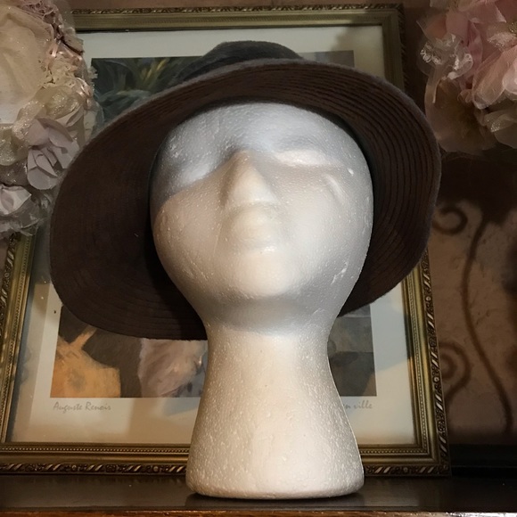 VINTAGE GEORGI ORIGINAL GRAY & BROWN VELOUR MODIFIED FEDORA FELT HAT - Picture 4 of 11